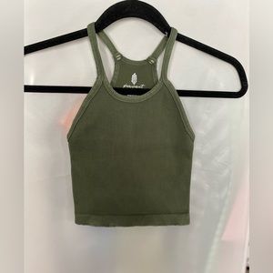 NWOT  Free People Ribbed Army Green Happiness Runs Cropped Tank Top size SX-S